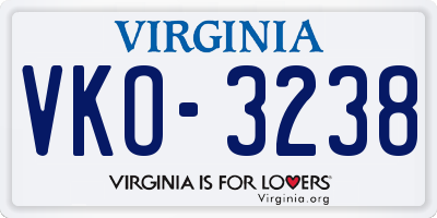 VA license plate VKO3238