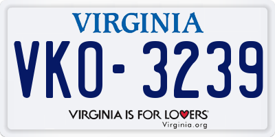 VA license plate VKO3239