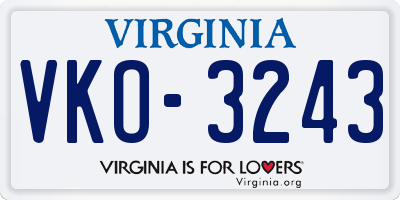 VA license plate VKO3243