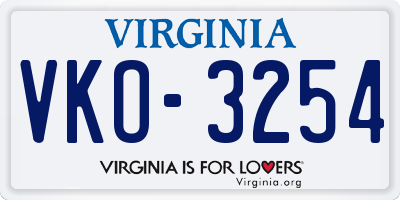 VA license plate VKO3254