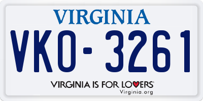 VA license plate VKO3261
