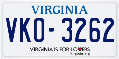 VA license plate VKO3262