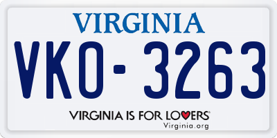 VA license plate VKO3263