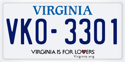 VA license plate VKO3301