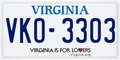 VA license plate VKO3303