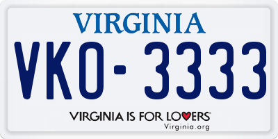 VA license plate VKO3333
