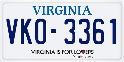 VA license plate VKO3361