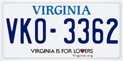 VA license plate VKO3362