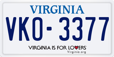 VA license plate VKO3377
