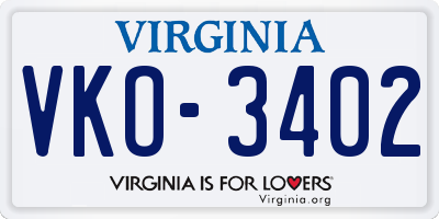 VA license plate VKO3402