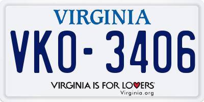 VA license plate VKO3406