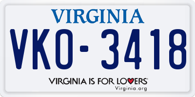 VA license plate VKO3418