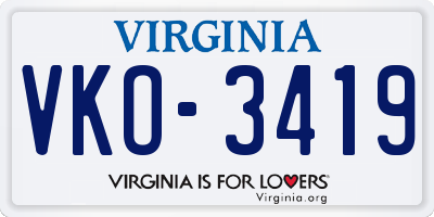 VA license plate VKO3419