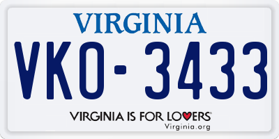 VA license plate VKO3433