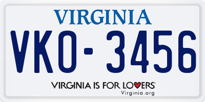 VA license plate VKO3456