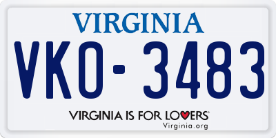 VA license plate VKO3483