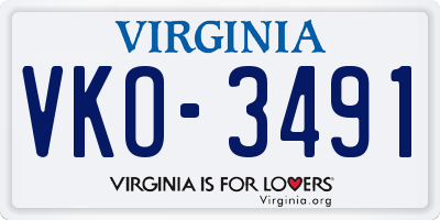 VA license plate VKO3491
