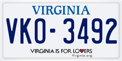 VA license plate VKO3492