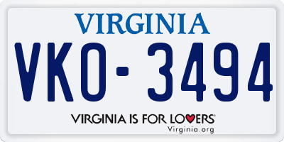 VA license plate VKO3494