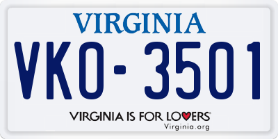 VA license plate VKO3501