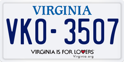 VA license plate VKO3507