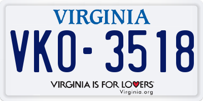 VA license plate VKO3518