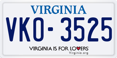 VA license plate VKO3525