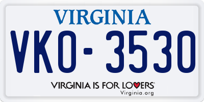 VA license plate VKO3530