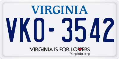 VA license plate VKO3542