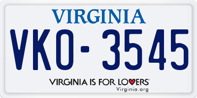 VA license plate VKO3545