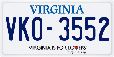 VA license plate VKO3552