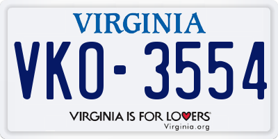 VA license plate VKO3554