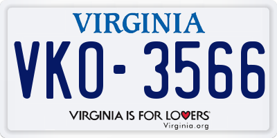 VA license plate VKO3566