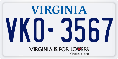 VA license plate VKO3567