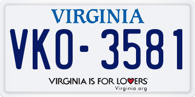 VA license plate VKO3581