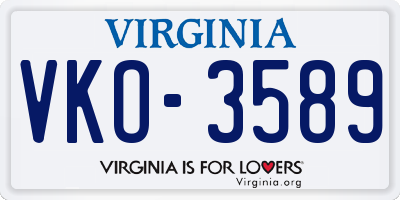 VA license plate VKO3589