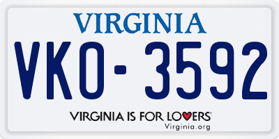 VA license plate VKO3592