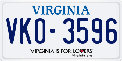 VA license plate VKO3596