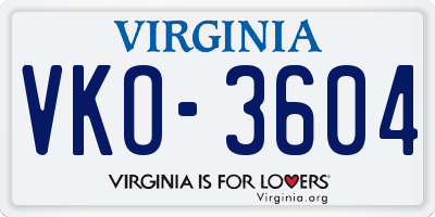 VA license plate VKO3604