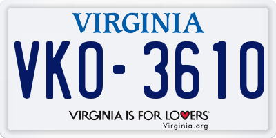 VA license plate VKO3610