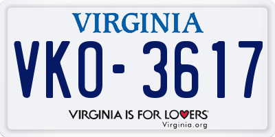 VA license plate VKO3617