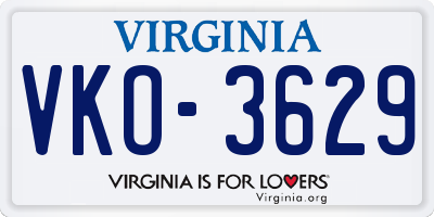 VA license plate VKO3629