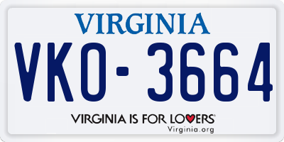 VA license plate VKO3664