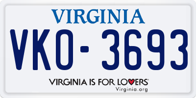 VA license plate VKO3693