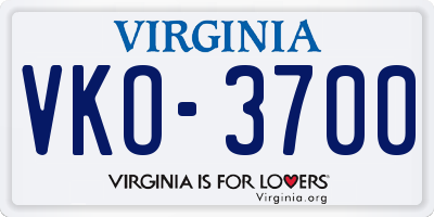 VA license plate VKO3700