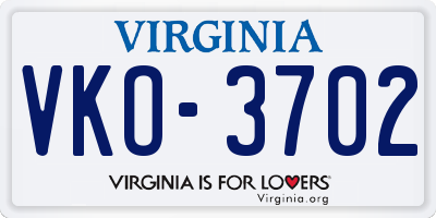 VA license plate VKO3702