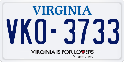 VA license plate VKO3733