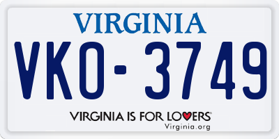 VA license plate VKO3749