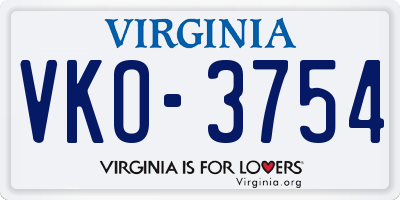 VA license plate VKO3754