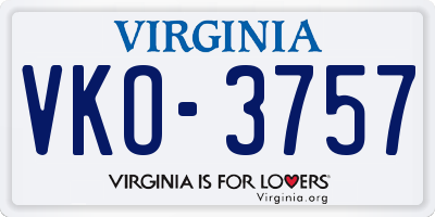 VA license plate VKO3757
